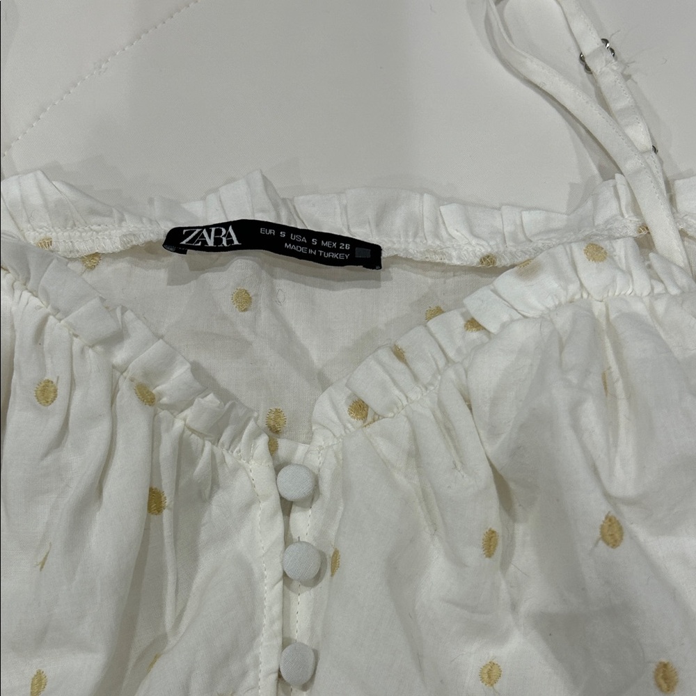 Zara White and Gold Polka Dot Cropped Blouse - Picture 2 of 3